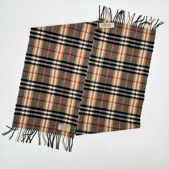 Burberry Scarf Cashmere Nova Check Black Plaid Beige Brown Winter Authentic - Picture 6 of 8